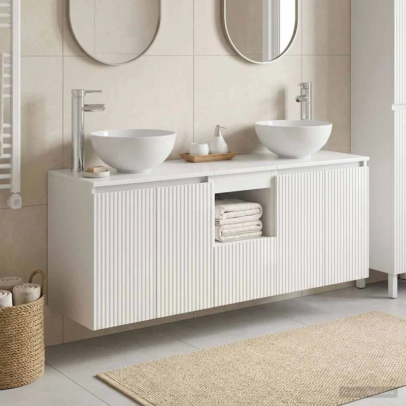 Badrumsskåpsset 3 st Vit högglans 129 x 35 x 80 cm