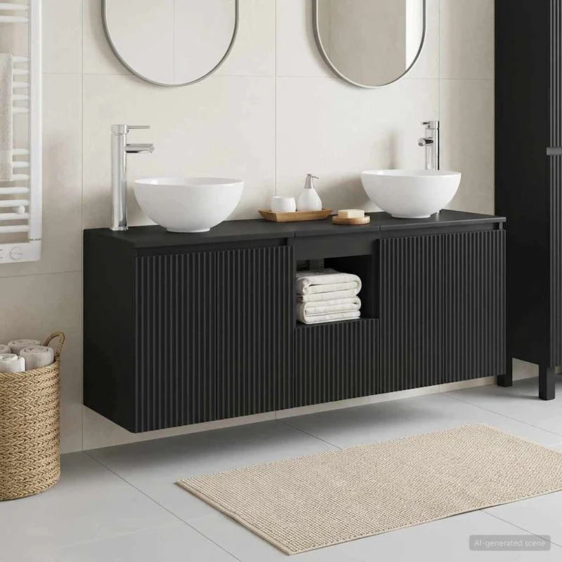 Badrumsskåpsset 3 st Svart 129 x 41 x 80 cm Konstruerat trä