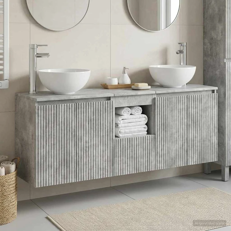 Badrumsskåpsset 3 st Betonggrå 129 x 41 x 80 cm Konstruerat trä