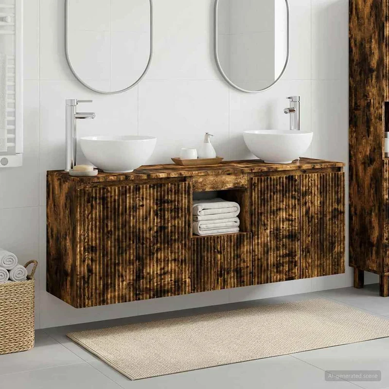 Badrumsskåpsset 3 st Rökt ek 129 x 41 x 80 cm Konstruerat trä