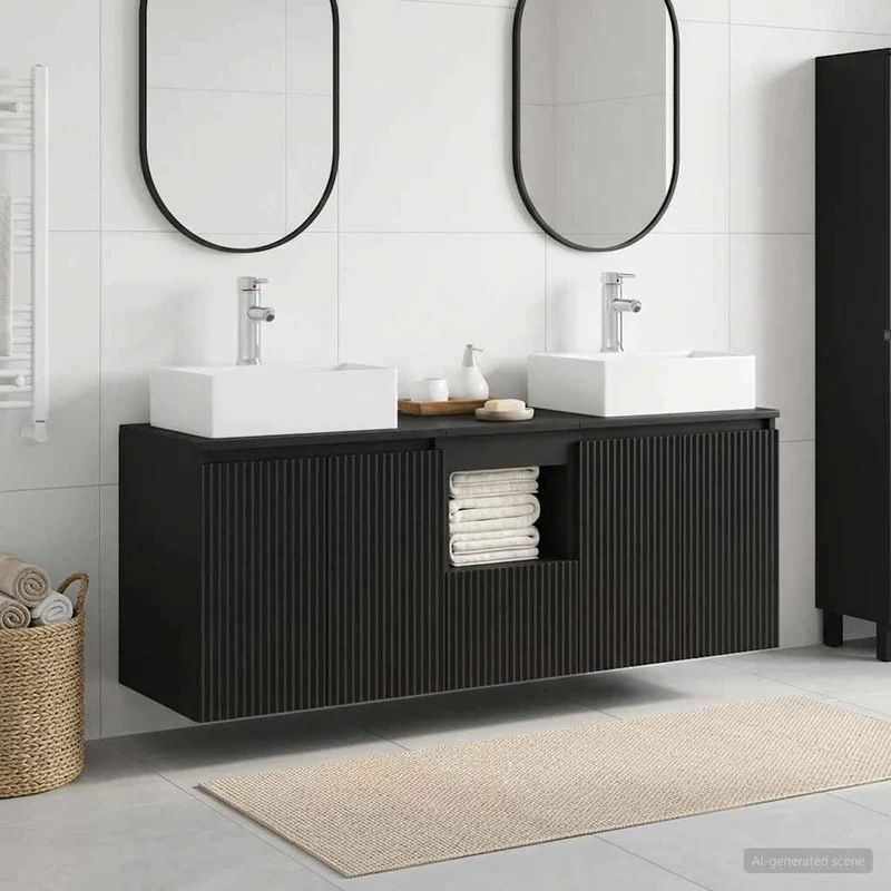 Badrumsskåpsset 3 st Svart 129 x 41 x 79.5 cm Konstruerat trä