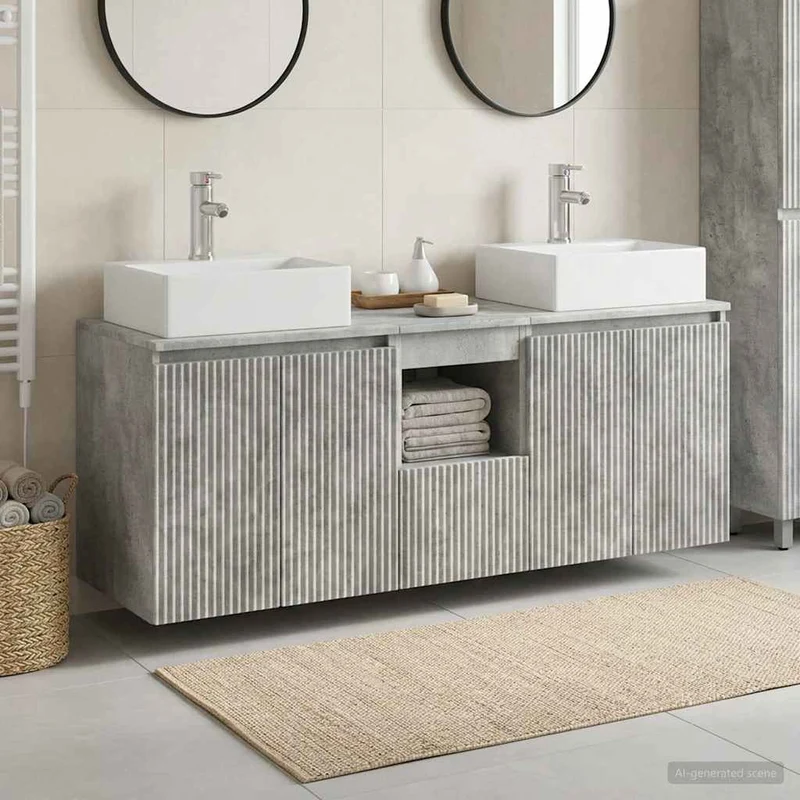 Badrumsskåpsset 3 st Betonggrå 129 x 41 x 79.5 cm