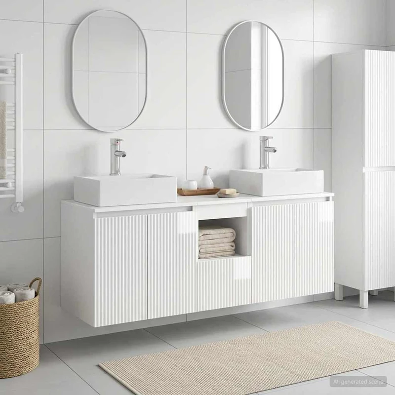 Badrumsskåpsset 3 st Vit högglans 129 x 41 x 79.5 cm