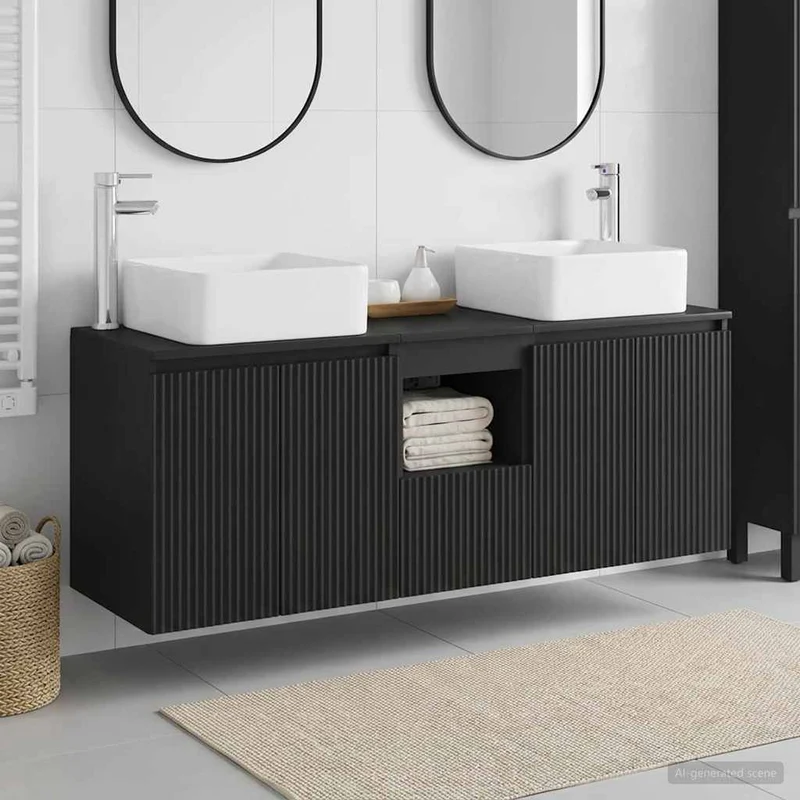 Badrumsskåpsset 3 st Svart 135 x 35 x 80 cm Konstruerat trä