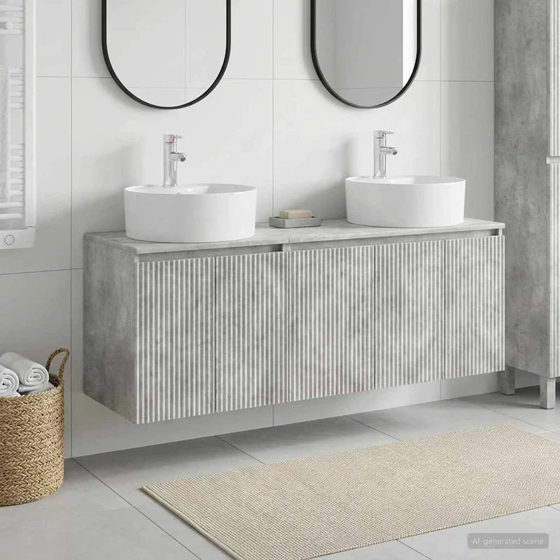 Badrumsskåpsset 3 st Betonggrå 161,5 x 44,5 x 82 cm