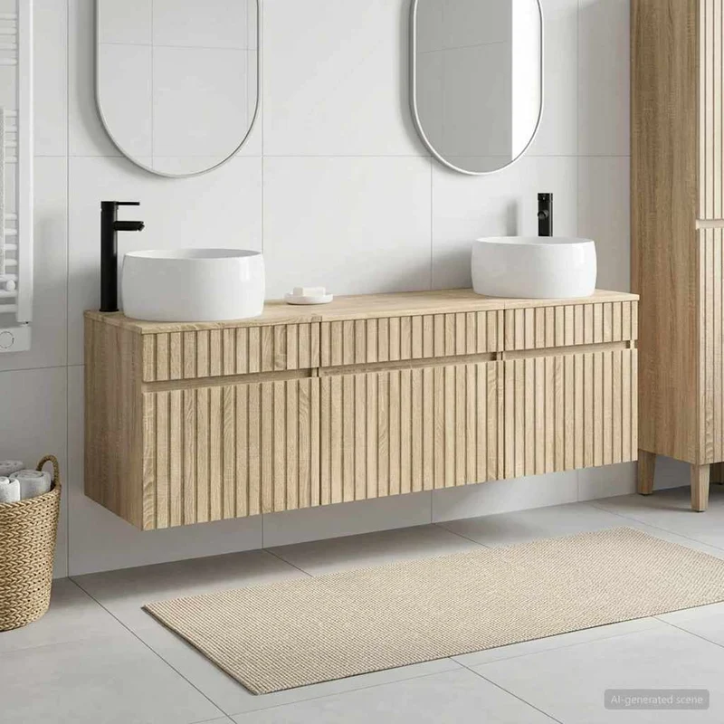 Badrumsskåpsset 3 st Sonoma-ek 49 x 44,5 x 66 cm