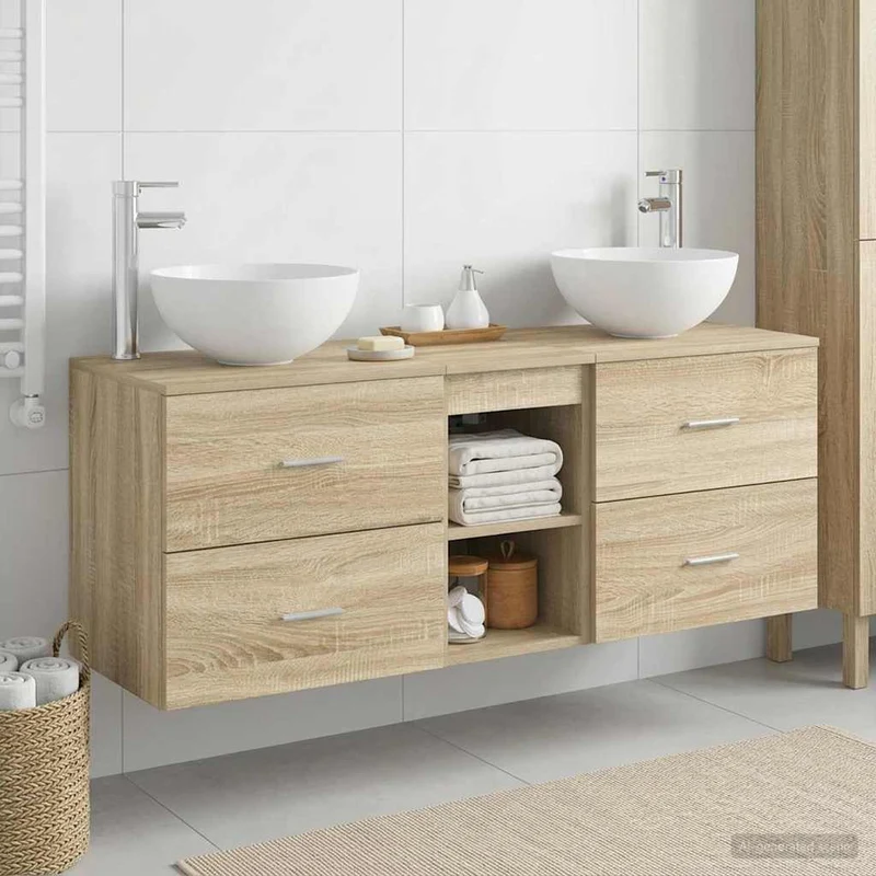 Badrumsskåpsset 3 st Sonoma-ek 129 x 35 x 80 cm Konstruerat trä