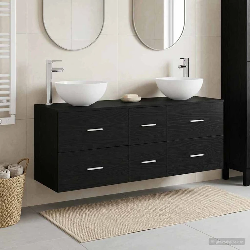 Badrumsskåpsset 3 st Svart ek 129 x 35 x 80 cm Konstruerat trä