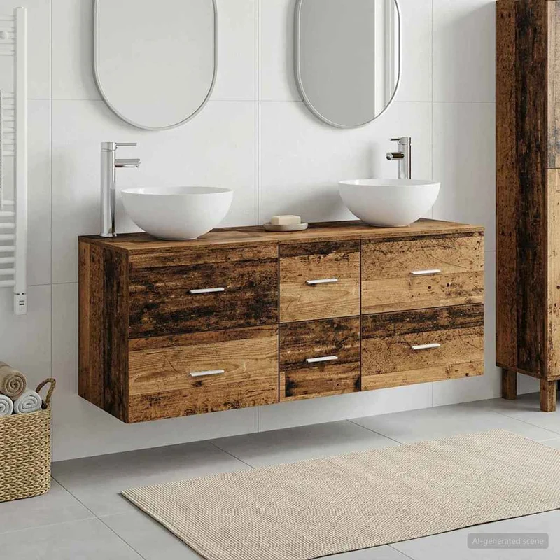 Badrumsskåpsset 3 st Gammalt trä 129 x 35 x 80 cm