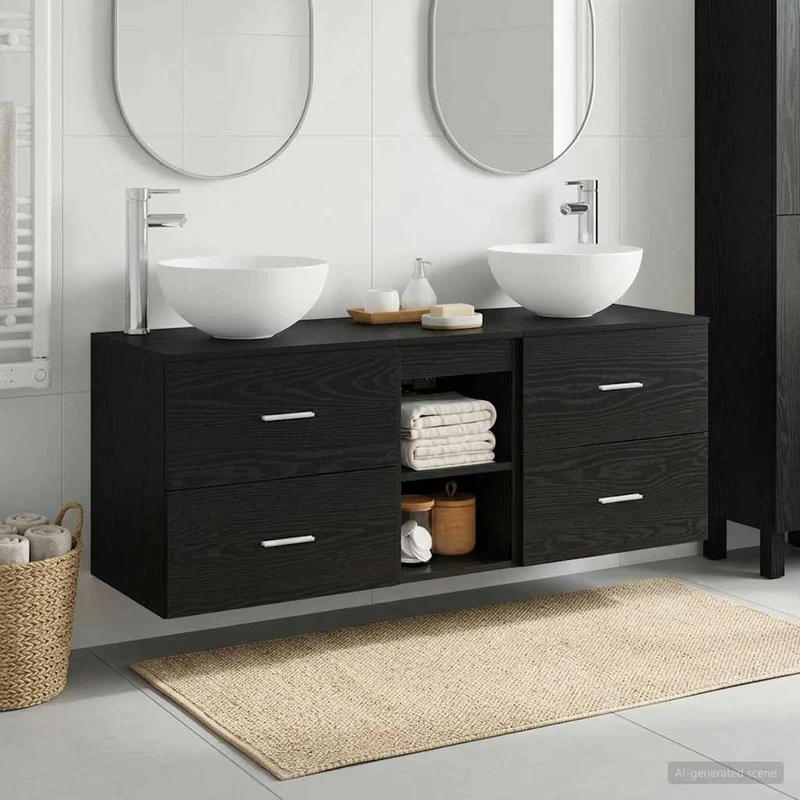 Badrumsskåpsset 3 st Svart ek 49,5 x 41 x 64,5 cm