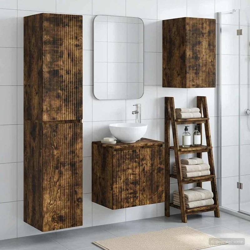Badrumsmöbelset 3 st Rökt ek 33 x 34,5 x 160 cm Konstruerat trä