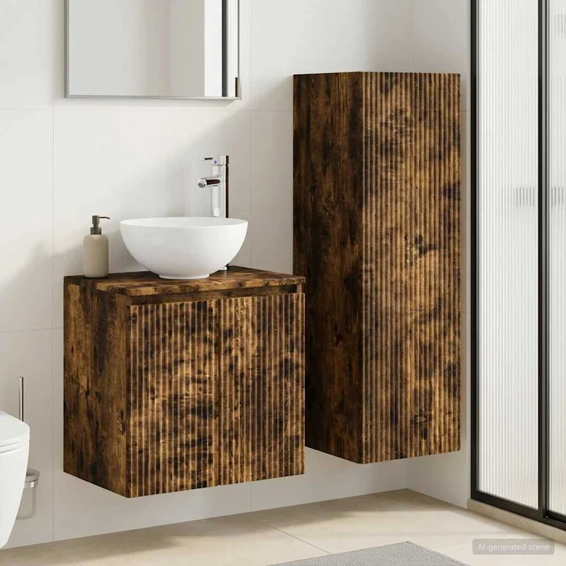 Badrumsmöbelset 2 st Rökt ek 33 x 34,5 x 100 cm Konstruerat trä