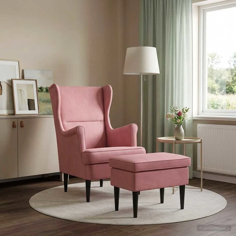 Fåtölj med fotpall 2 st Rosa Sammet