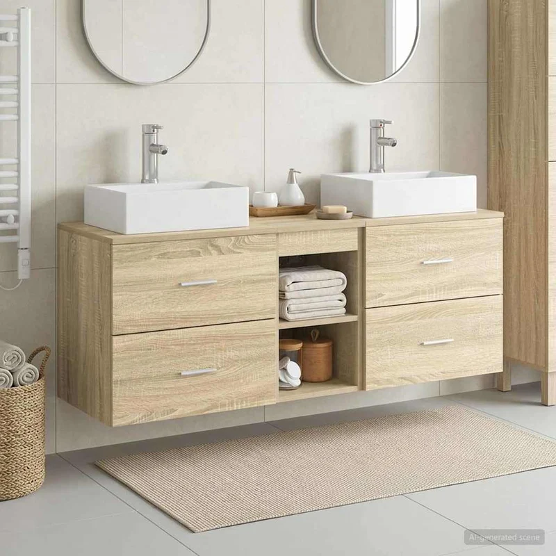 Badrumsskåpsset 3 st Sonoma-ek 129 x 41 x 79.5 cm