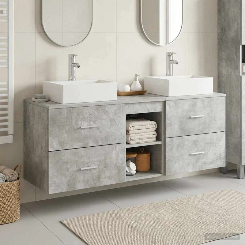 Badrumsskåpsset 3 st Betonggrå 129 x 41 x 79.5 cm