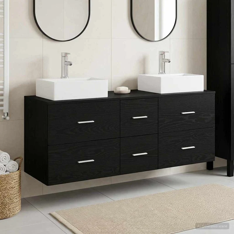Badrumsskåpsset 3 st Svart 129 x 41 x 79,5 cm Konstruerat trä