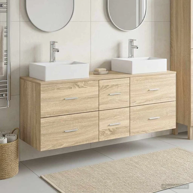 Badrumsskåpsset 3 st Sonoma-ek 129 x 41 x 79,5 cm