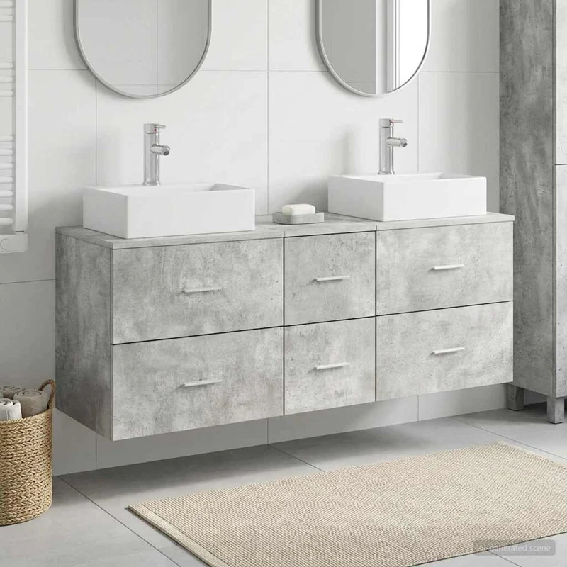 Badrumsskåpsset 3 st Betonggrå 129 x 41 x 79,5 cm