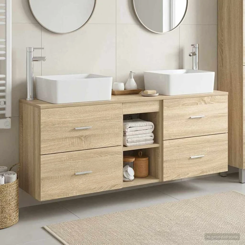 Badrumsskåpsset 3 st Sonoma-ek 136 x 35 x 80 cm Konstruerat trä