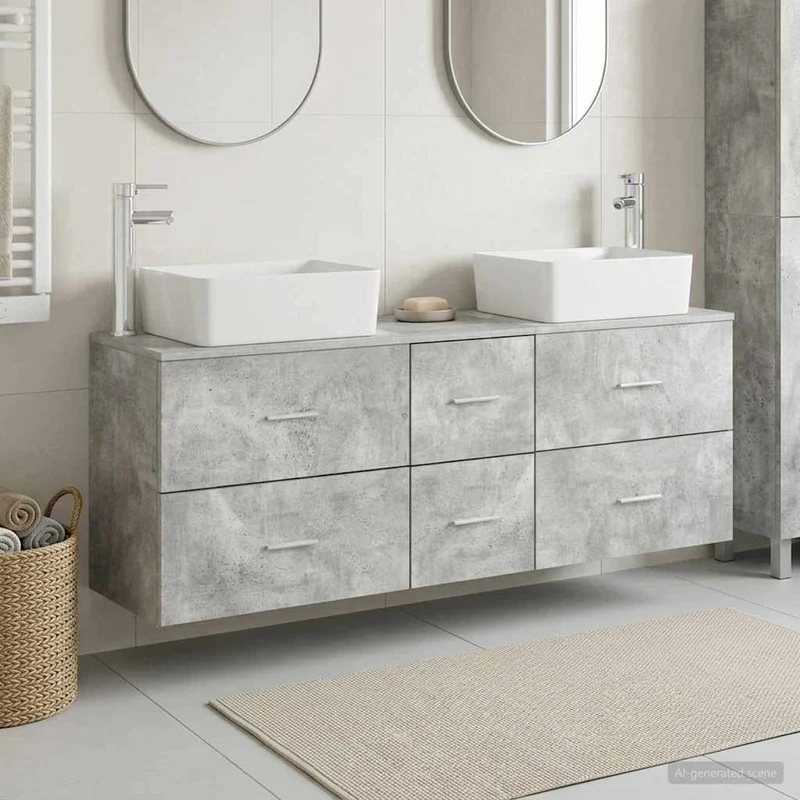 Badrumsskåpsset 3 st Betonggrå 136 x 35 x 80 cm Konstruerat trä