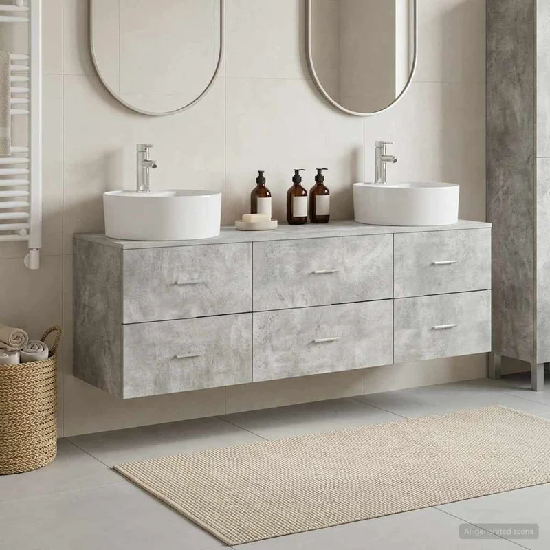 Badrumsskåpsset 3 st Betonggrå 161 x 44,5 x 76 cm