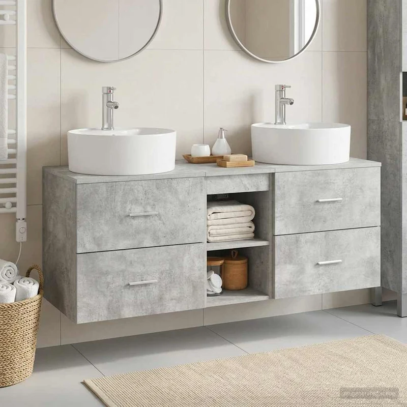Badrumsskåpsset 3 st Betonggrå 129 x 44.5 x 82 cm
