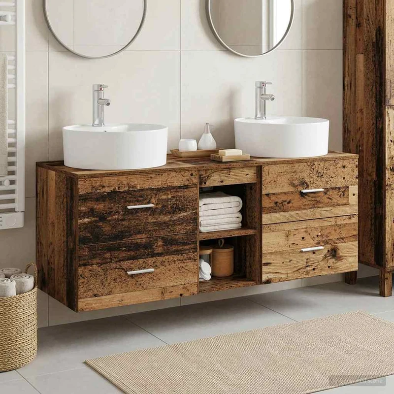 Badrumsskåpsset 3 st Gammalt trä 129 x 44.5 x 82 cm