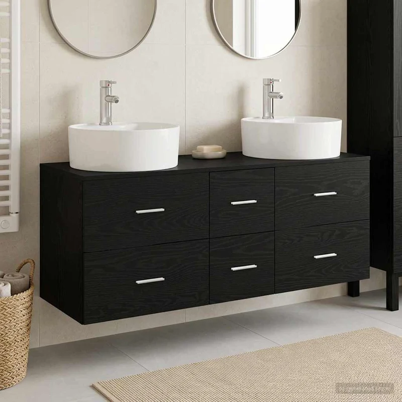 Badrumsmöbelset 3 st Svart 129 x 44,5 x 80 cm Konstruerat trä