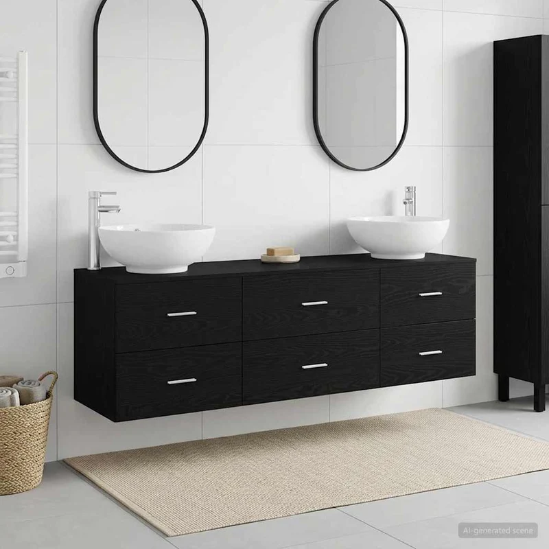 Badrumsmöbelset 3 st Svart 161 x 44,5 x 80 cm Konstruerat trä