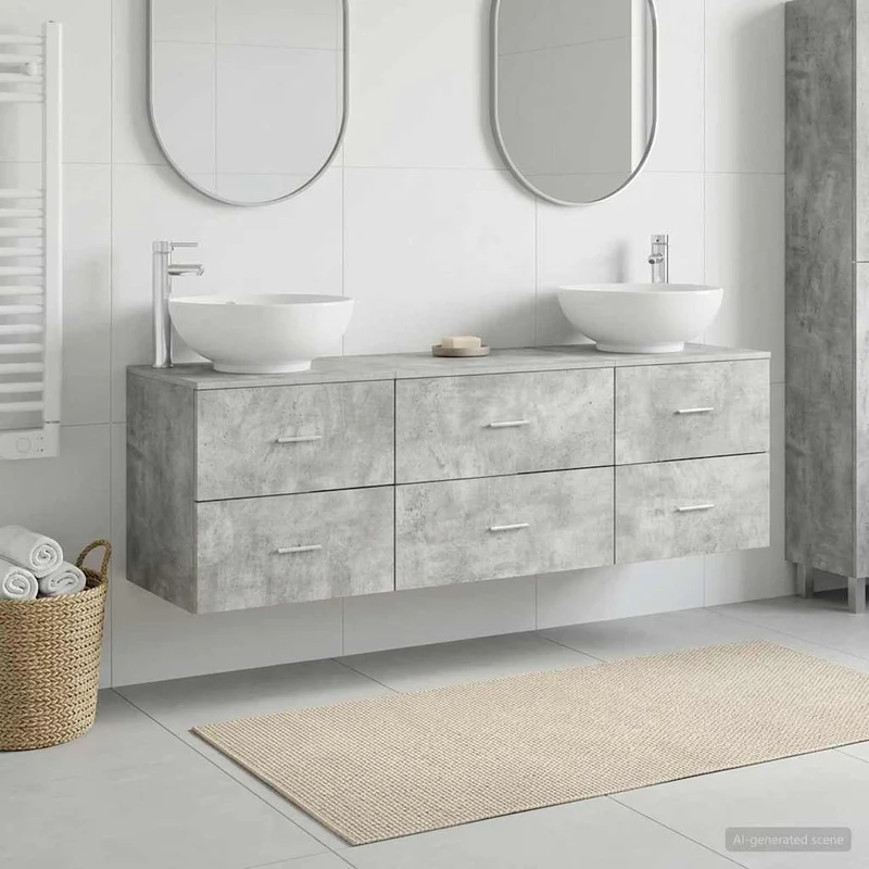 Badrumsmöbelset 3 st Betonggrå 49,5 x 44,5 x 65 cm