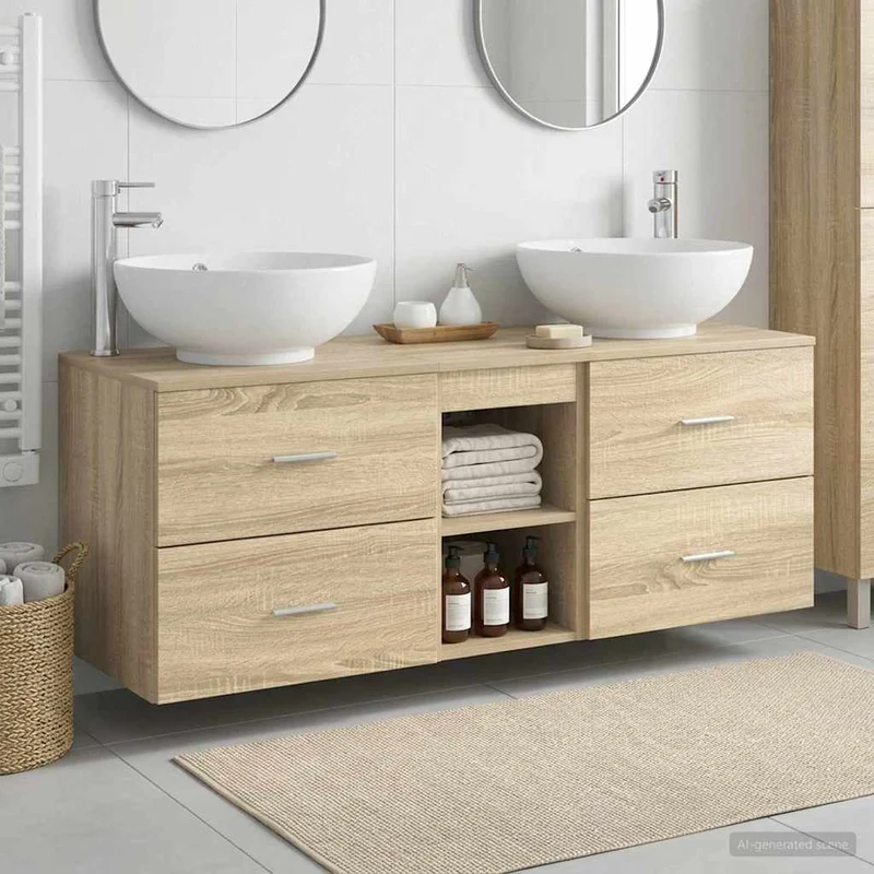 Badrumsmöbelset 3 st Sonoma-ek 129 x 44,5 x 80 cm