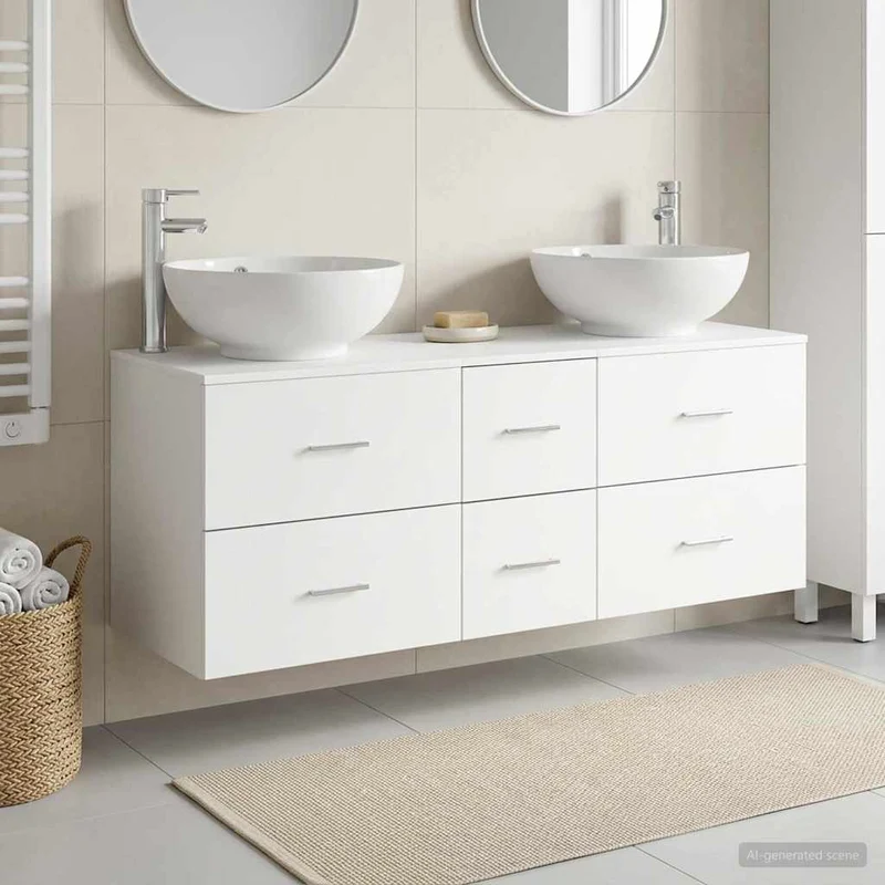 Badrumsmöbelset 3 st Vit 129 x 44,5 x 80 cm Konstruerat trä