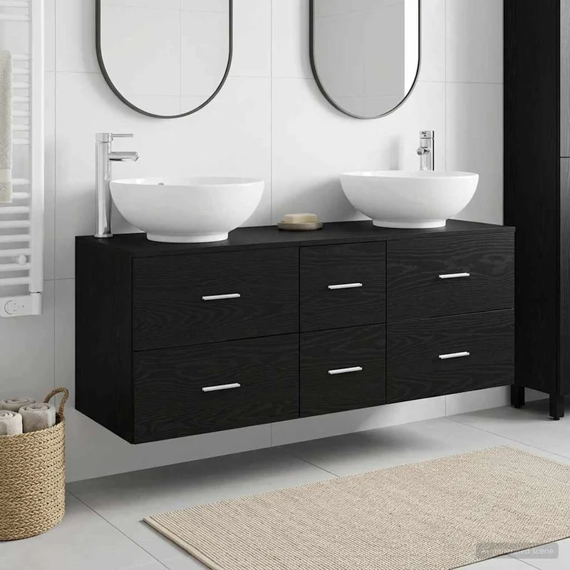 Badrumsmöbelset 3 st Svart 129 x 44,5 x 80 cm Konstruerat trä
