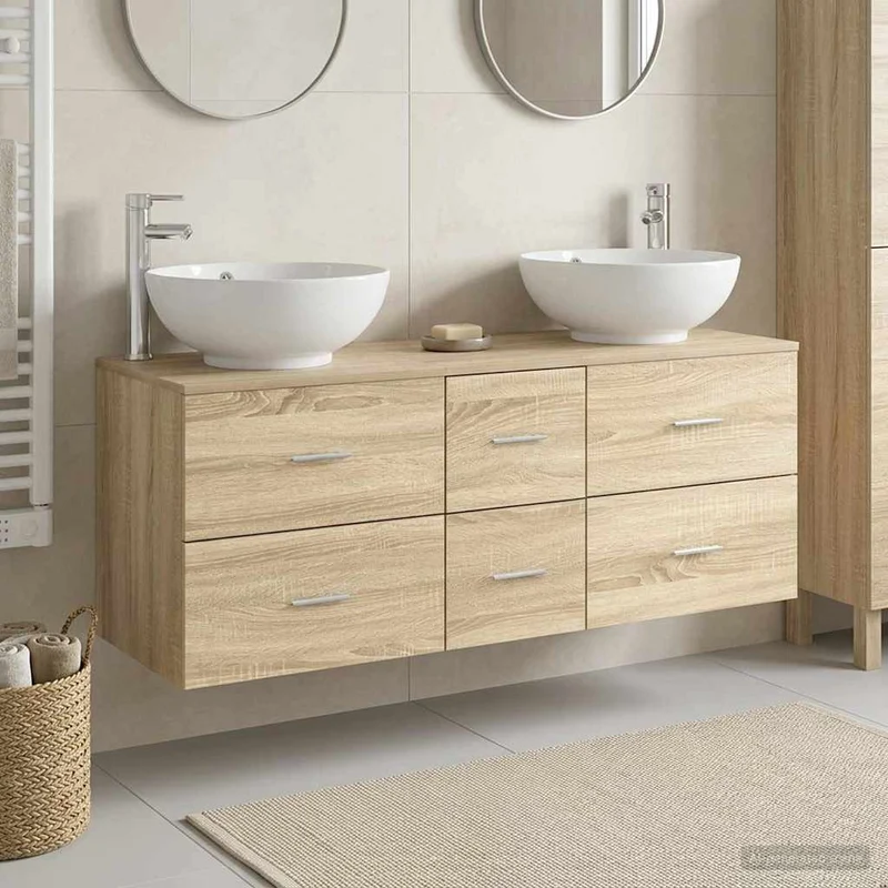 Badrumsmöbelset 3 st Sonoma-ek 129 x 44,5 x 80 cm