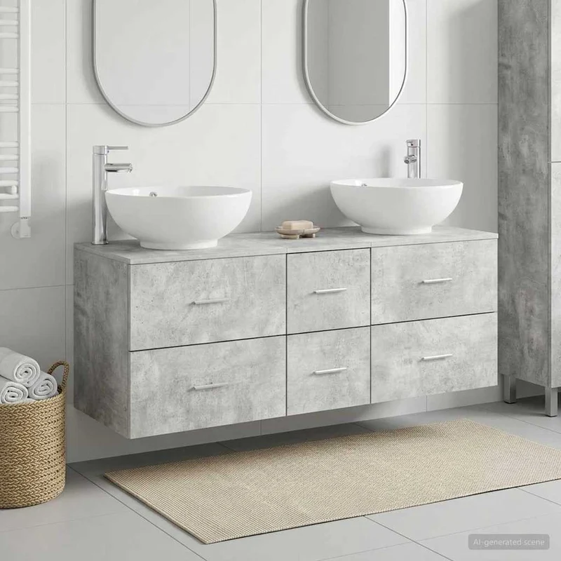 Badrumsmöbelset 3 st Betonggrå 129 x 44,5 x 80 cm