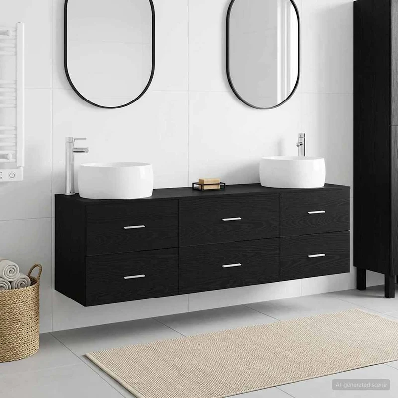 Badrumsmöbelset 3 st Svart 49,5 x 44,5 x 66 cm Konstruerat trä