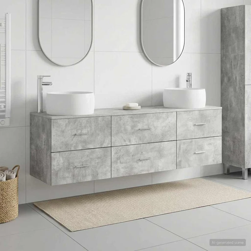 Badrumsmöbelset 3 st Betonggrå 49,5 x 44,5 x 66 cm