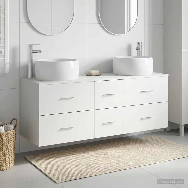 Badrumsmöbelset 3 st Vit 129 x 44,5 x 80 cm Konstruerat trä