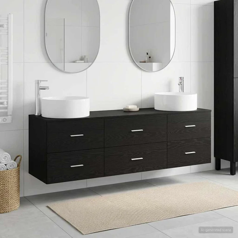 Badrumsmöbelset 3 st Svart 161,5 x 44,5 x 80 cm Konstruerat trä