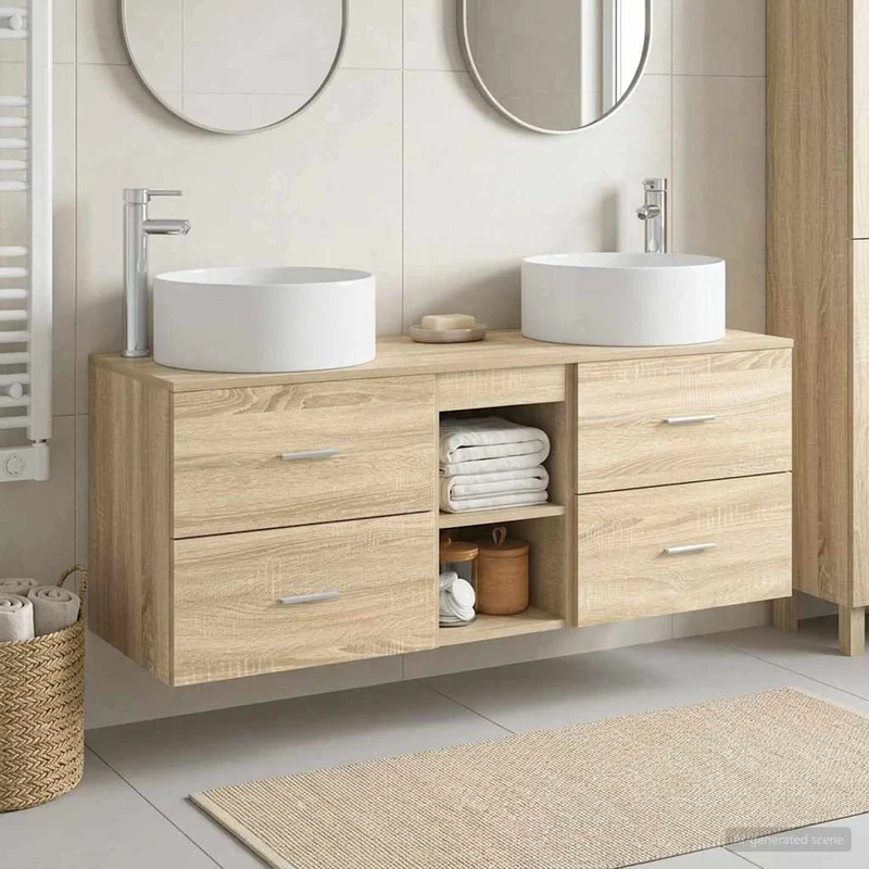Badrumsmöbelset 3 st Sonoma-ek 129 x 44,5 x 80 cm