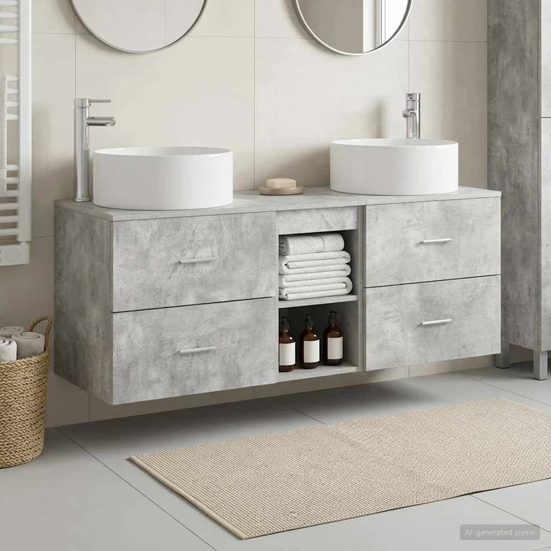 Badrumsmöbelset 3 st Betonggrå 129 x 44,5 x 80 cm