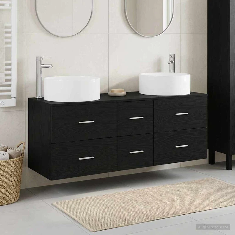 Badrumsmöbelset 3 st Svart 49,5 x 44,5 x 65,5 cm