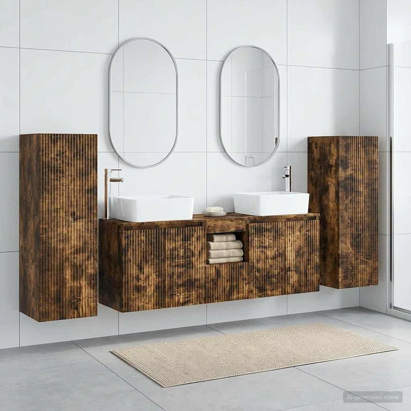 Badrumsmöbelset 5 st Rökt ek 33 x 34,5 x 100 cm Konstruerat trä