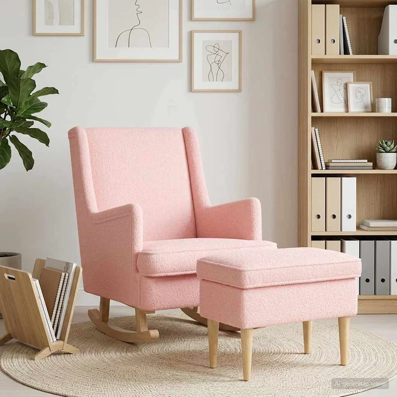 Fåtölj med fotpall 2 st Rosa Bouclé