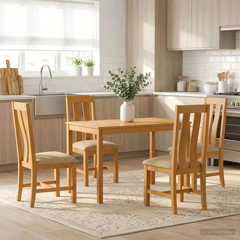 Matgrupp 5 st Beige Massivt Ekträ