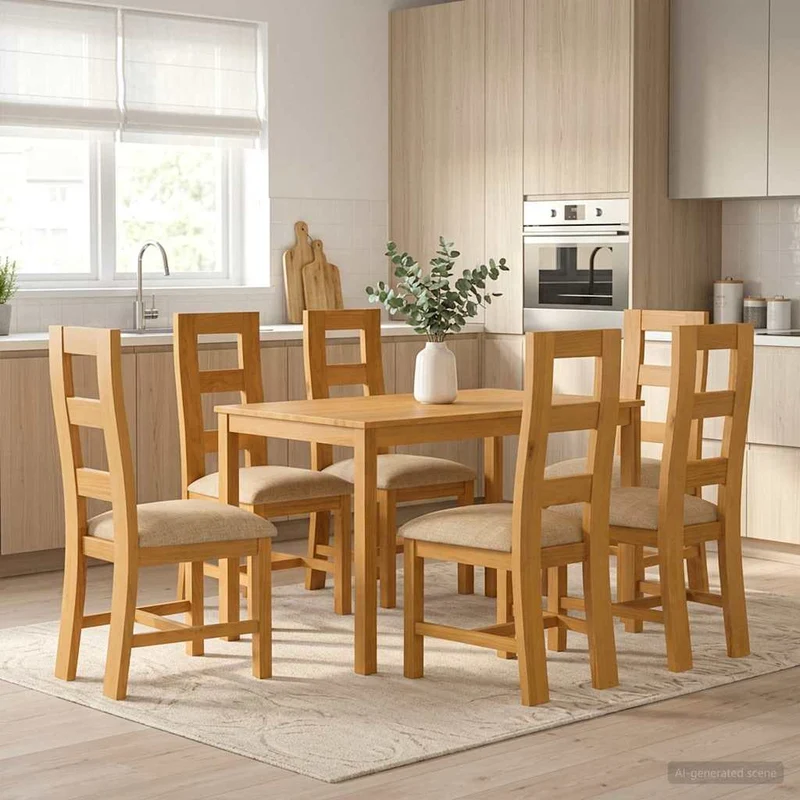 Matgrupp 7 st Beige Massivt Ekträ