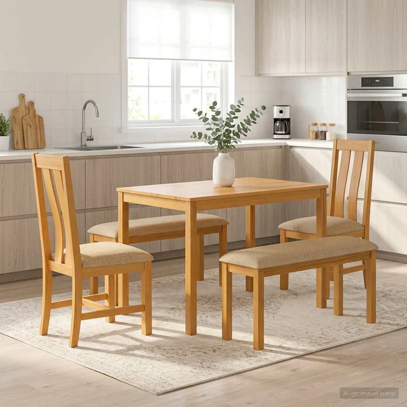 Matgrupp 5 st Beige Massivt Ekträ