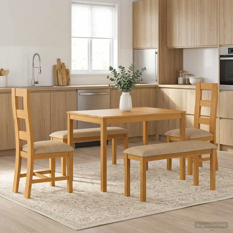 Matgrupp 5 st Beige Massivt Ekträ