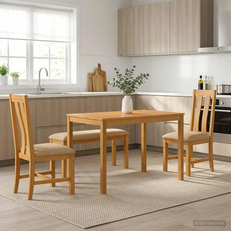 Matgrupp 4 st Beige Massivt Ekträ