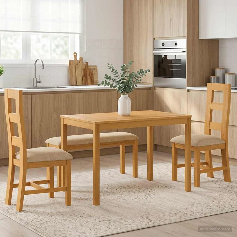 Matgrupp 4 st Beige Massivt Ekträ
